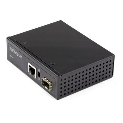 Startech PoE+ Industrial Fiber to Ethernet Media Converter 60W - SFP to RJ45 - Singlemode/Multimode Fiber to Copper Gigabit Ethernet - Compact Size - IP-30/ -40 to +75C Network Transceiver Module