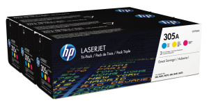 Hewlett Packard 305A 3-pack Cyan/Magenta/Yellow Original LaserJet Toner Cartridges Cyan, Magenta, Yellow Toner Cartridge