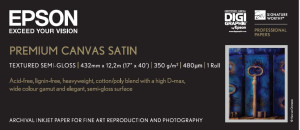 Epson Premium Canvas Satin, 17" x 12.2m, 350g/m? 12.2 m Printing Paper