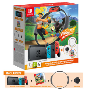 Nintendo Switch + Ring Fit Adventure Bundle 32 GB Black, Red Game Console